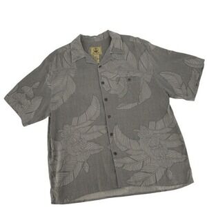 Joe Marlin Silk Hawaiian Shirt‎ XXL Gray Floral Camp